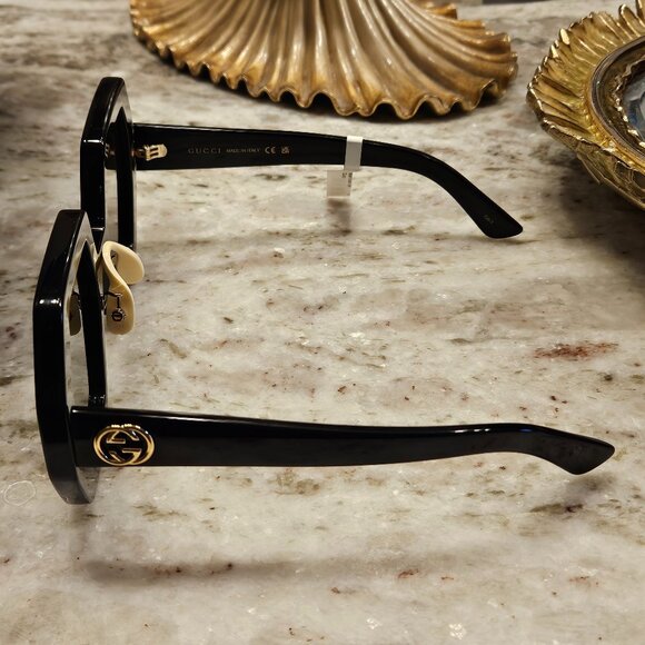 RARE GUCCI BLACK HEXAGON DOUBLE G ITALY GEOMETRIC OVERSIZED SUNGLASSES GG0772S main image 11